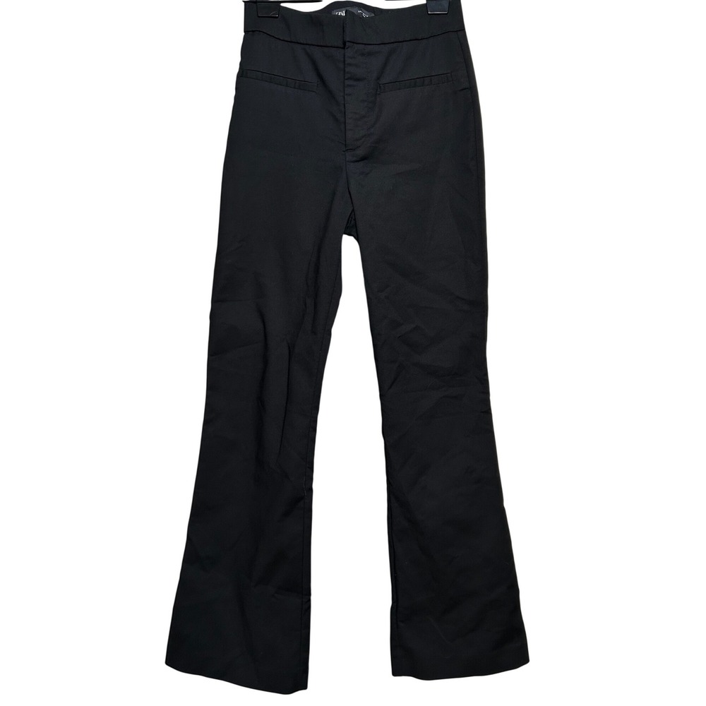 Zara Black High Waisted Boot Flare Leg Trousers Pants Small Tapered Office Basic